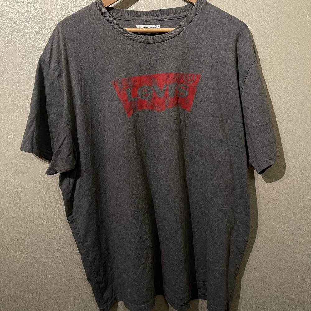 Levi's Classic Red Logo T-Shirt Gray Medium Weight Men's Size XXL